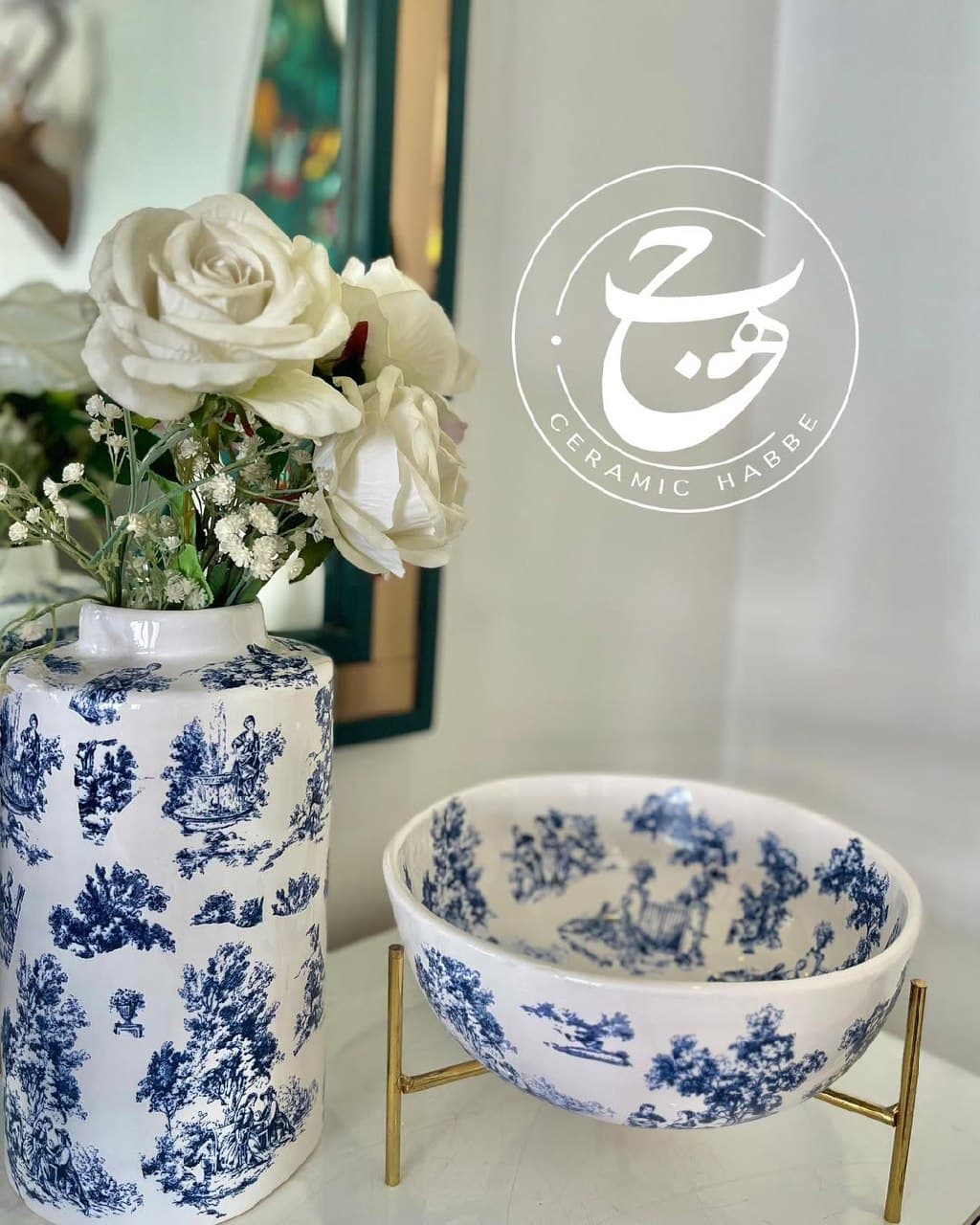 کاسه سرامیکی پایه‌دار طرح کلاسیک جینجر