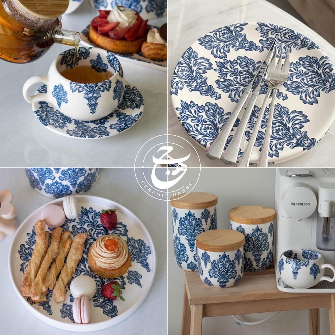 سرویس پذیرایی سرامیکی دست ساز طرح اسلیمی آبی