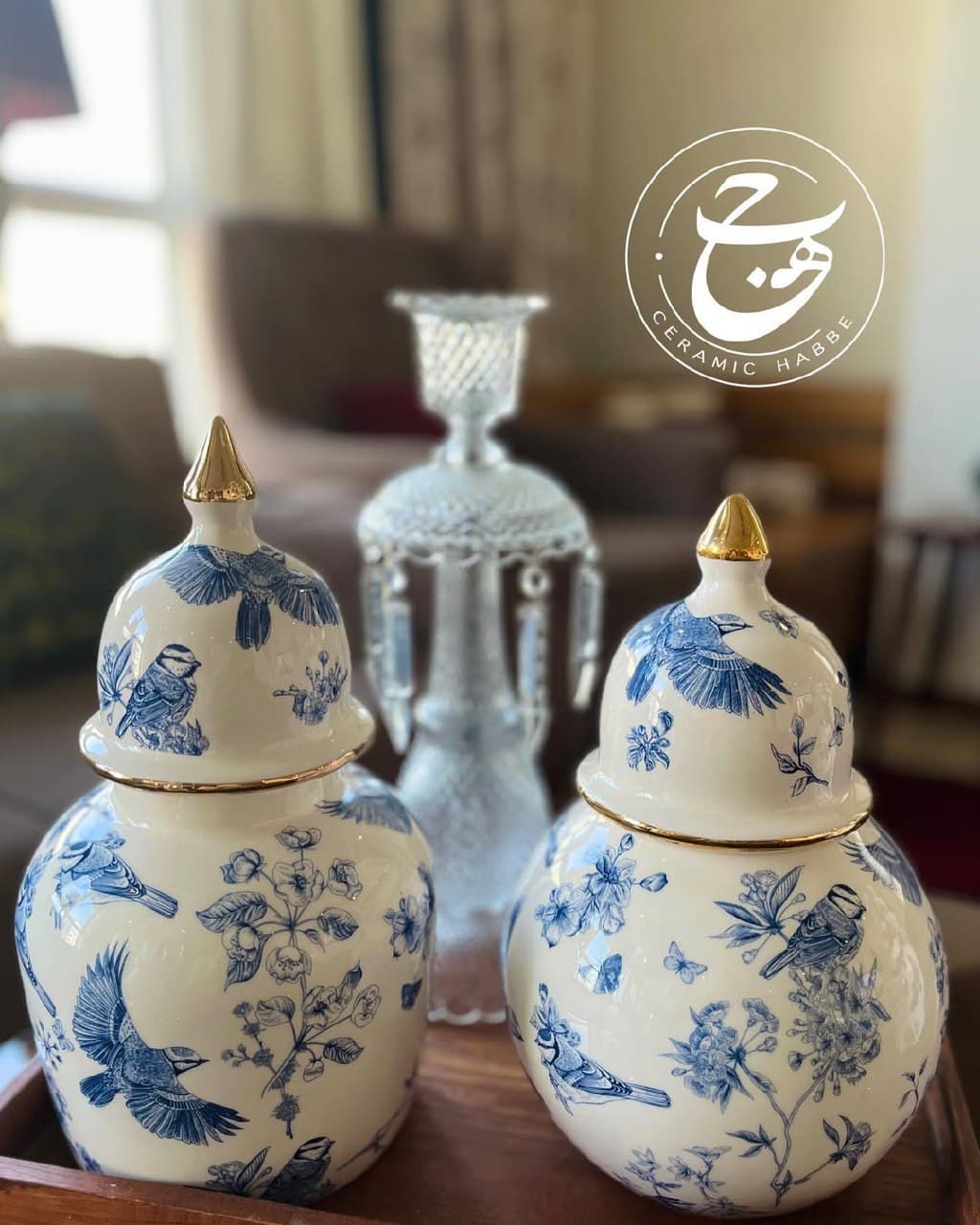 کندی باکس سرامیکی دست ساز طرح پرنده و گل