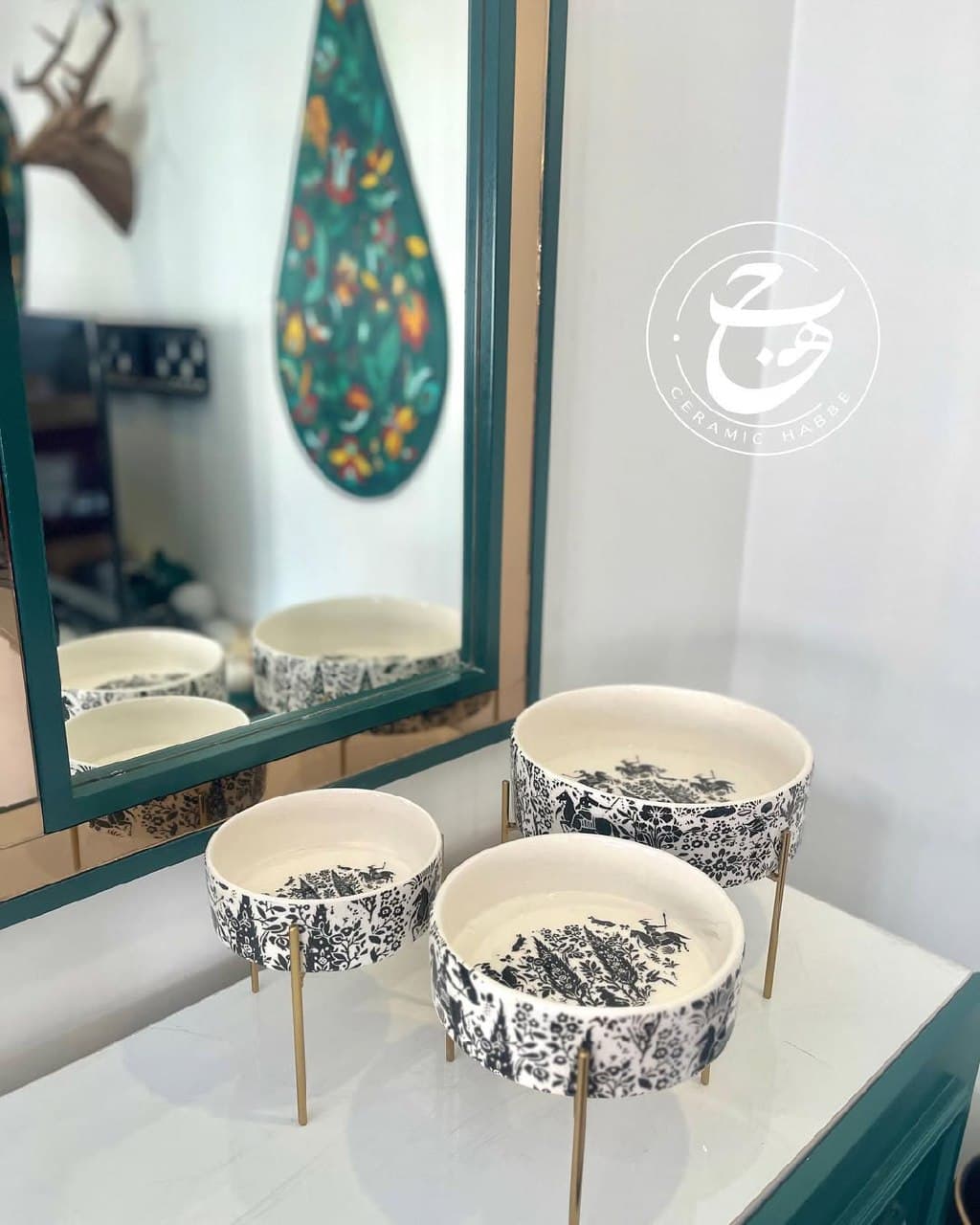 ست سه تایی کاسه سرامیکی پایه دار