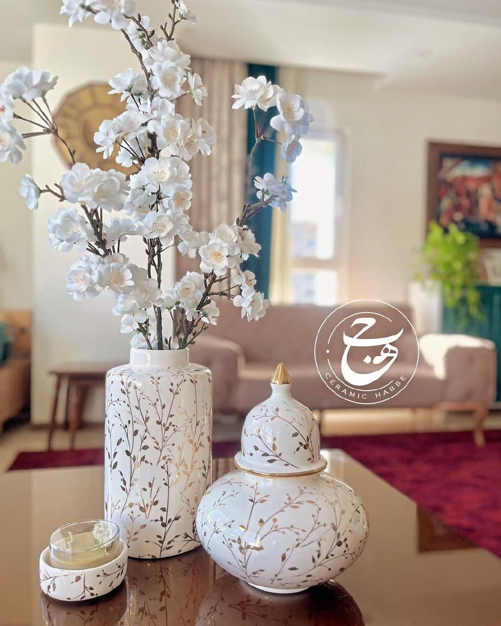 ست دکوری سرامیکی ۳ تکه طرح خوشه طلا