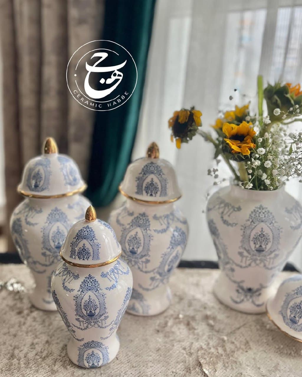 ست کندی باکس و گلدان سرامیکی دکوری طرح آنتیک