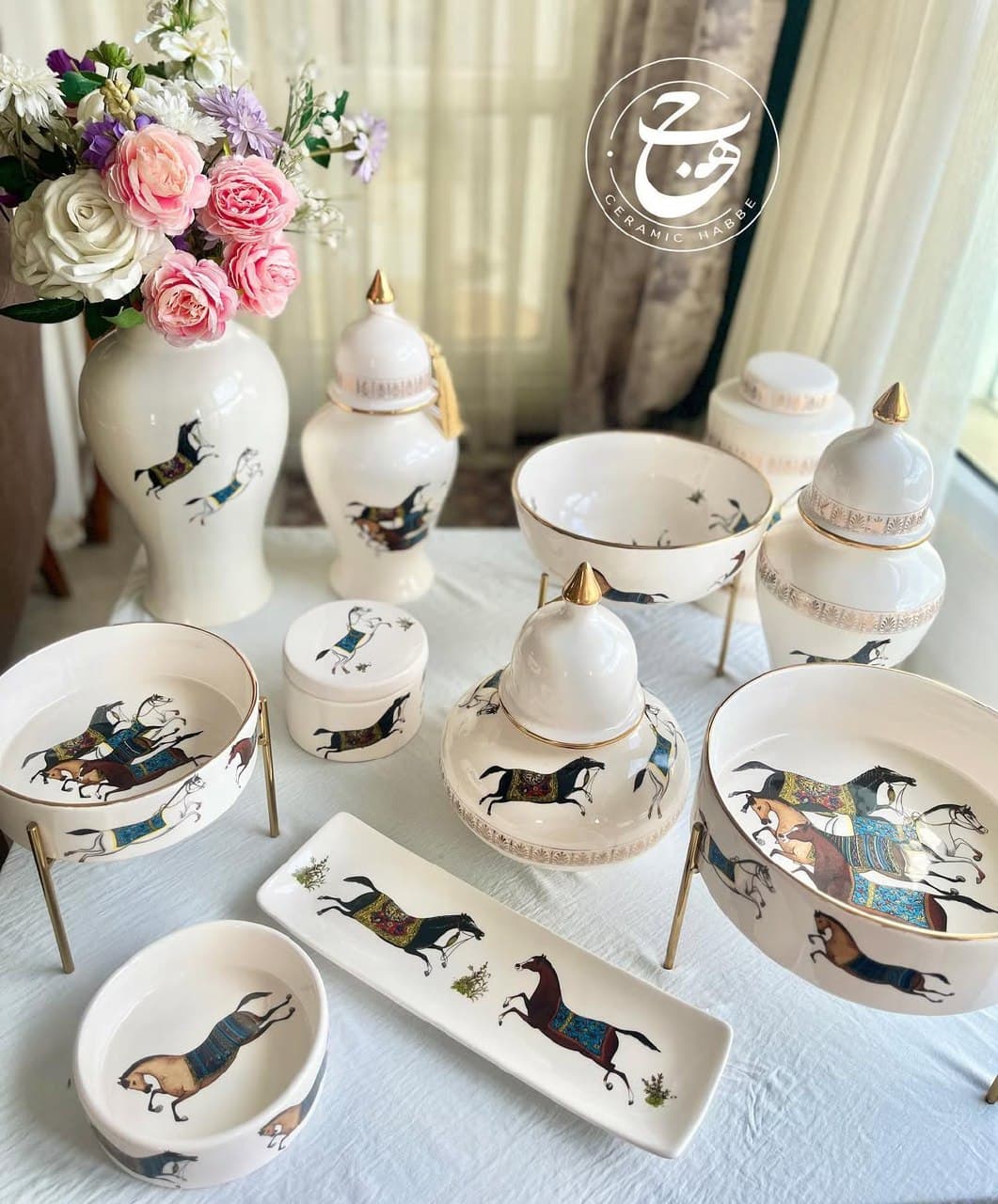 سرویس ظروف پذیرایی سرامیکی دست ساز طرح اسب
