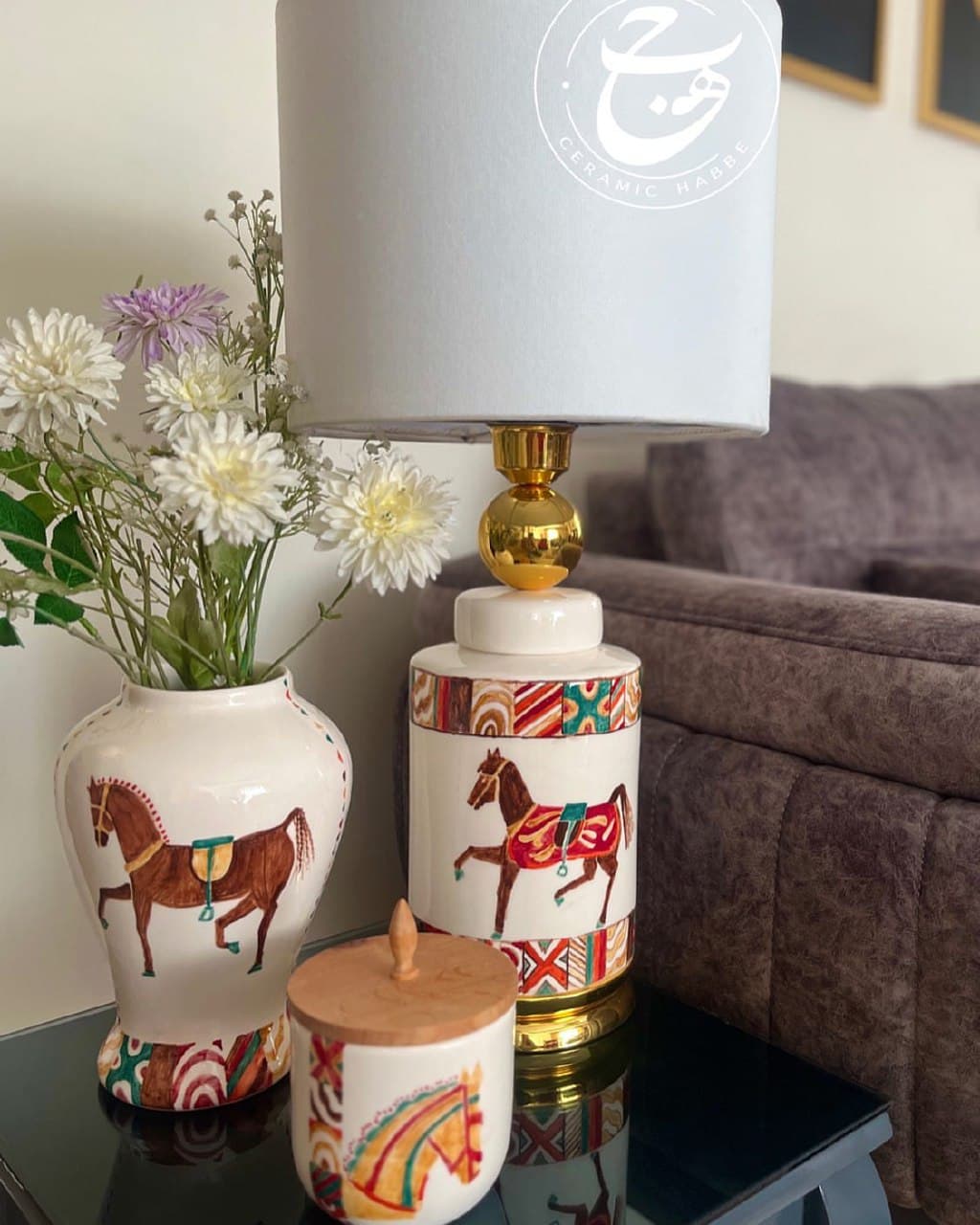 ست دکوری سرامیکی سه تکه طرح اسب