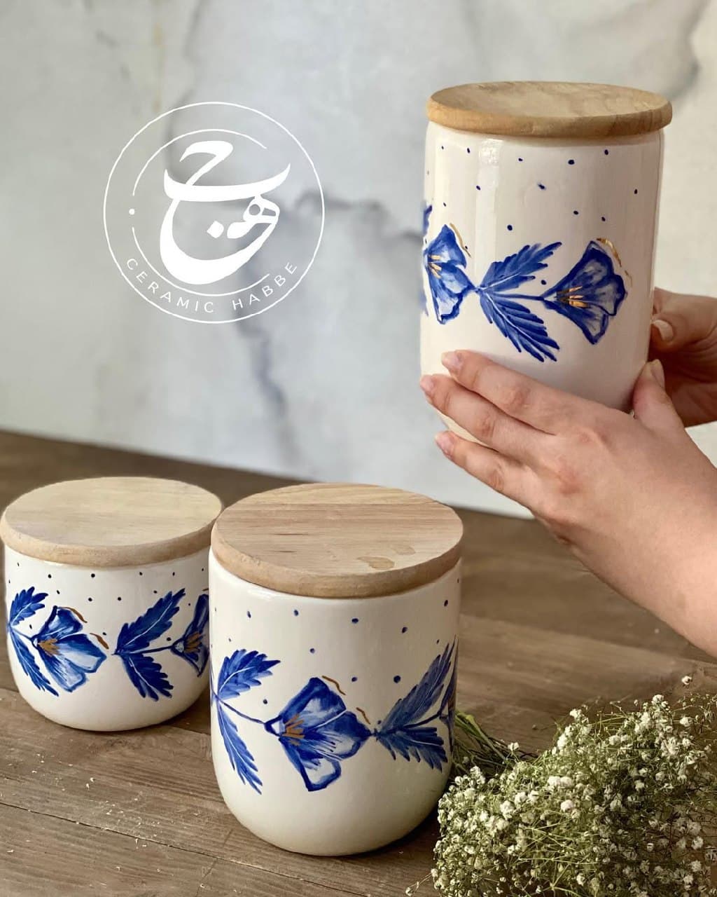 ست سه تایی بانکه سرامیکی دست ساز طرح نیلو