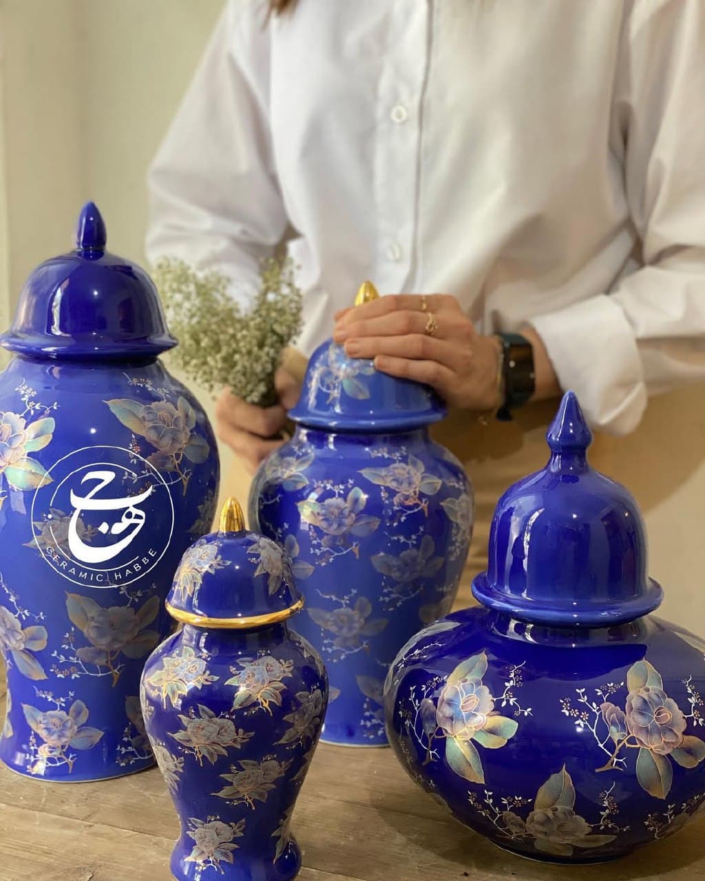 جینجر جار لاجوردی طرح گل