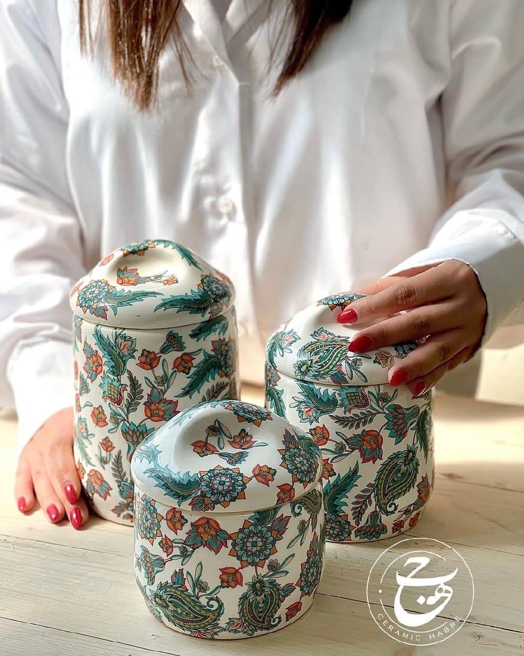 ست سه تایی بانکه سرامیکی دستساز طرح بته جقه کله غازی