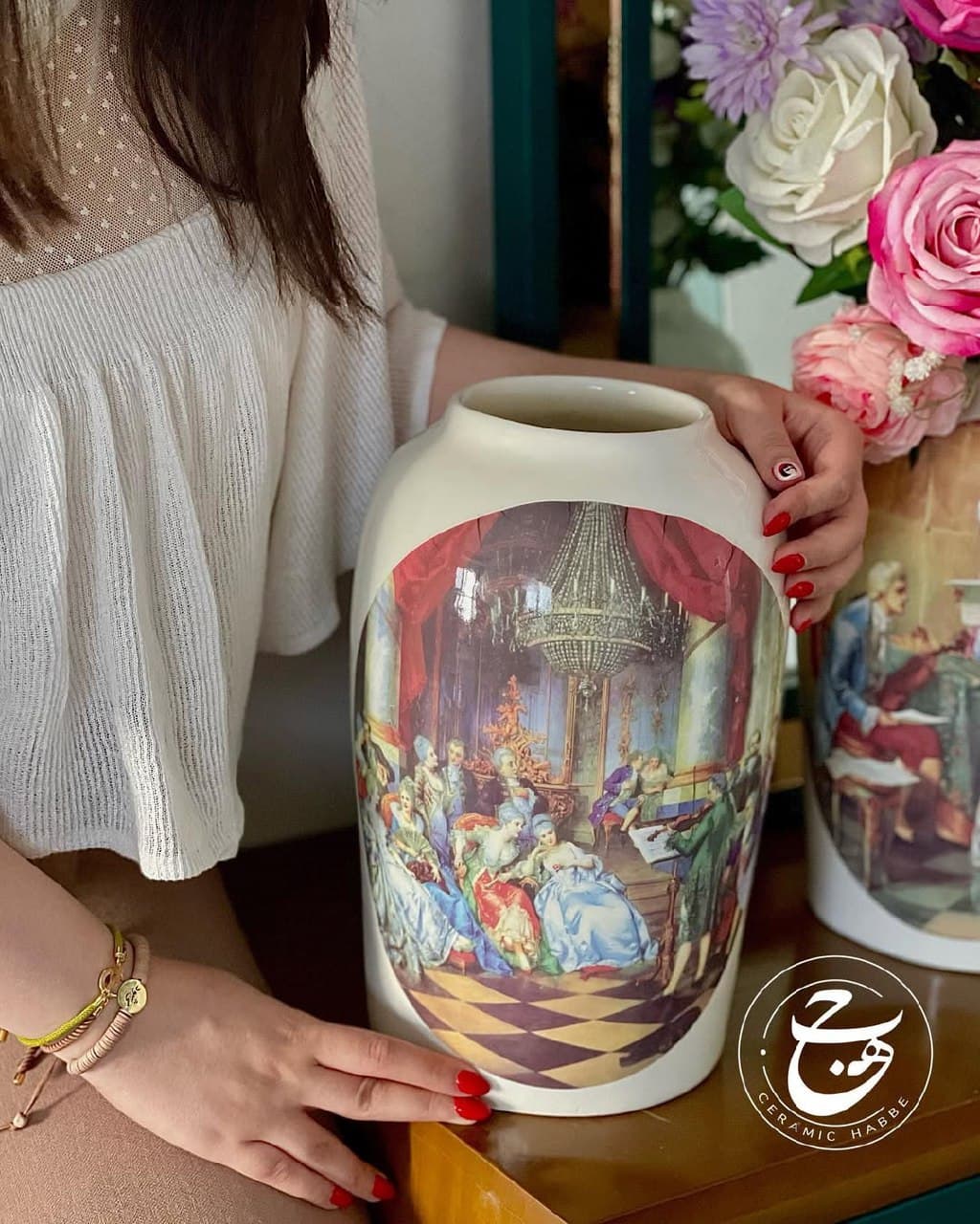 گلدان سرامیکی دکوری طرح نقاشی کلاسیک