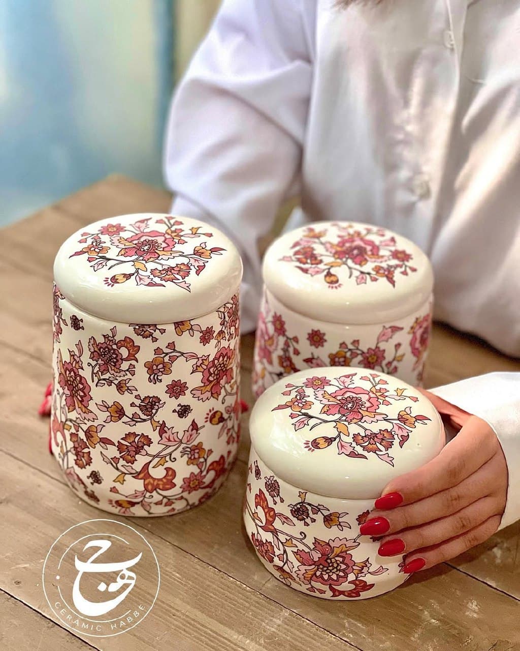 ست سه تایی بانکه سرامیکی طرح بته جقه رز گلد