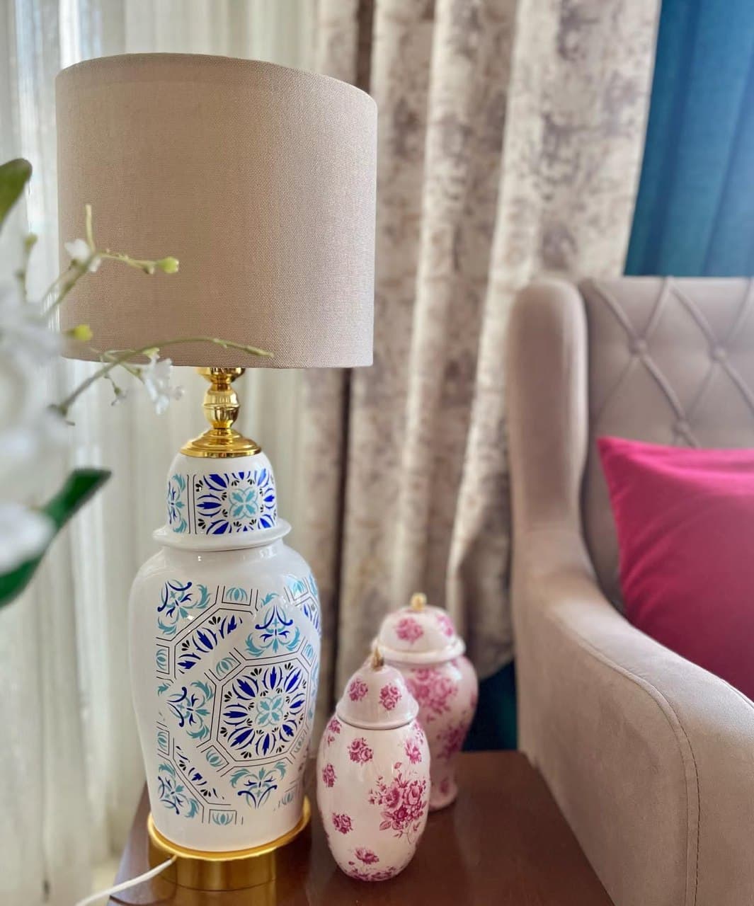 آباژور رومیزی سرامیکی دست ساز طرح سیمین دخت