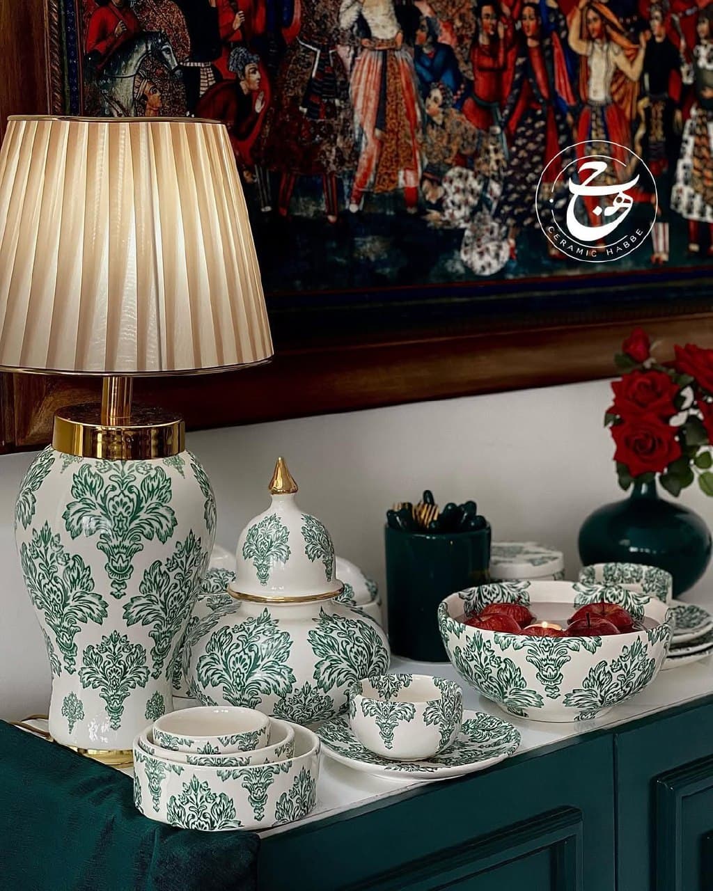 آباژور رومیزی سرامیکی هبه طرح شاه صنم سبز