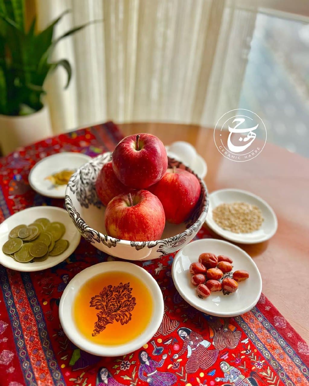 ست هفت سین سرامیکی دست ساز طرح سنتی ذغالی