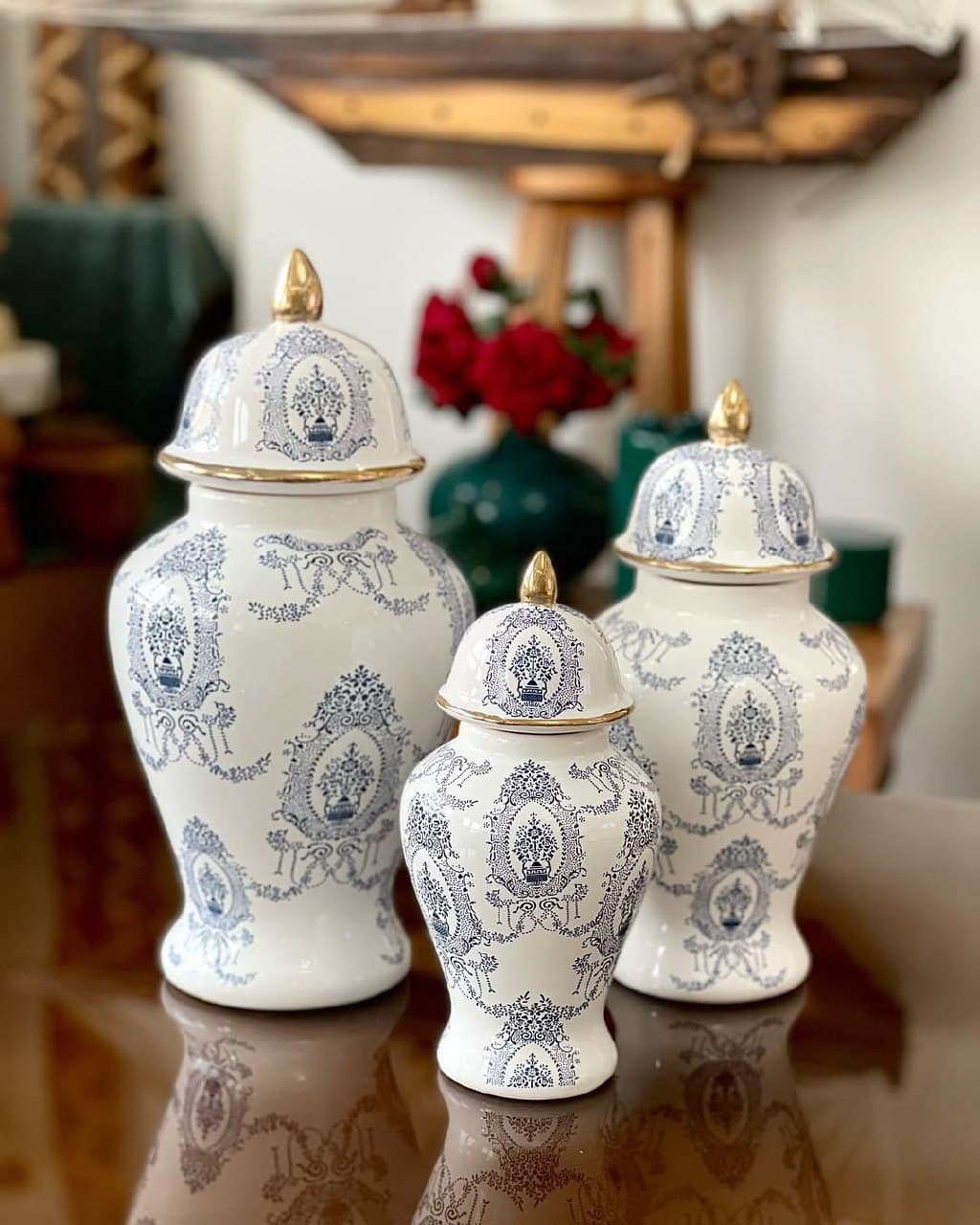 ست سه تایی گلدان دکوری سرامیکی (جینجر جار) طرح اهنوس