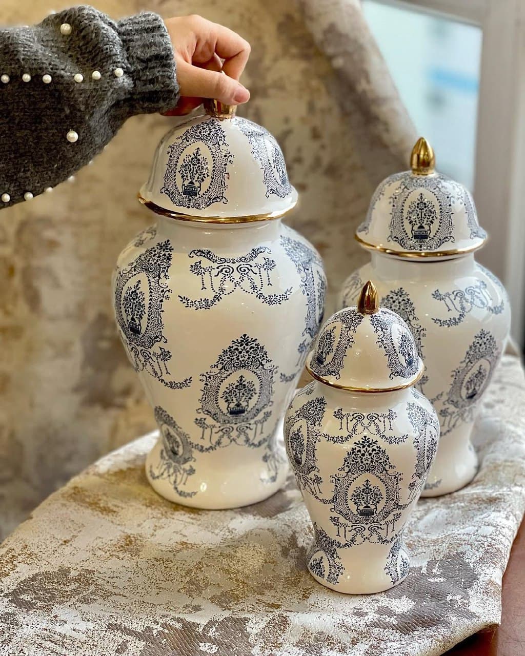 ست سه تایی جار سرامیکی دکوری طرح اهنوس