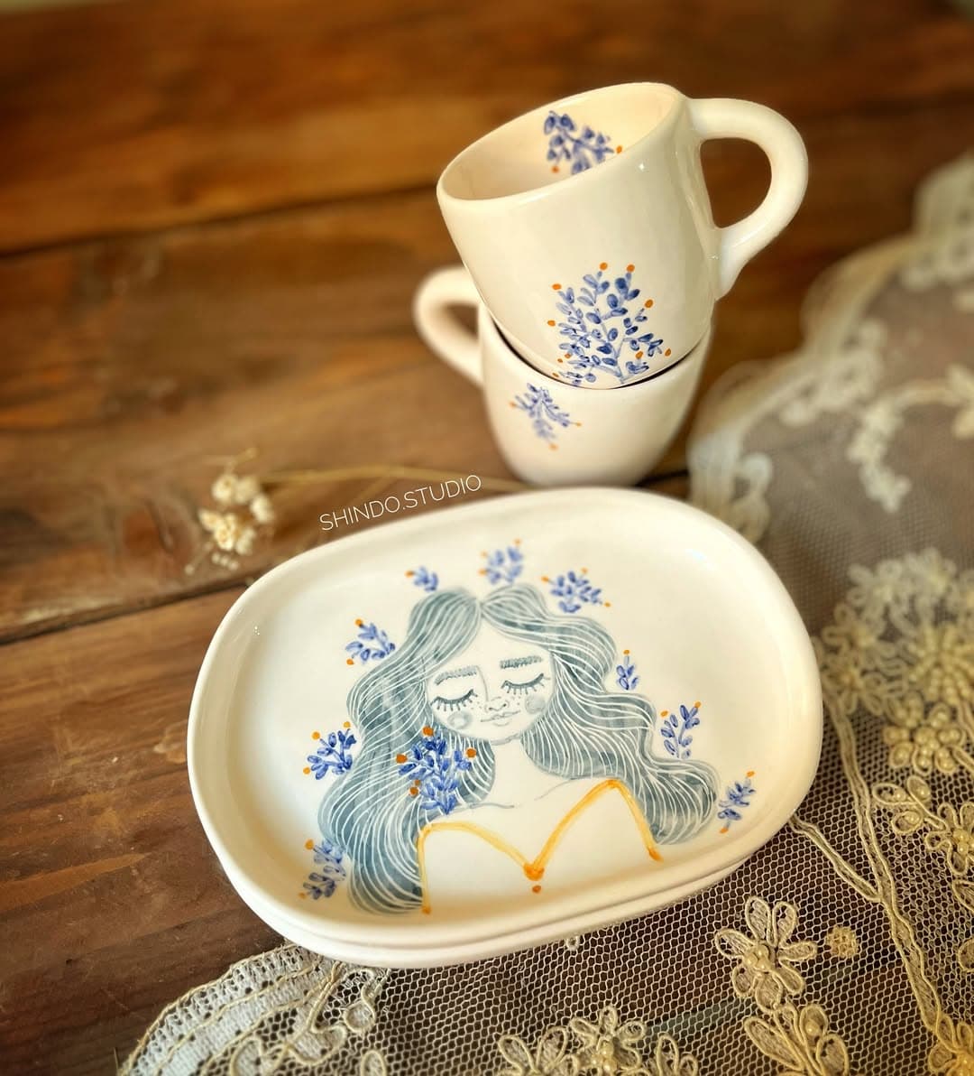 ست قهوه خوری سرامیکی دست ساز طرح دختر