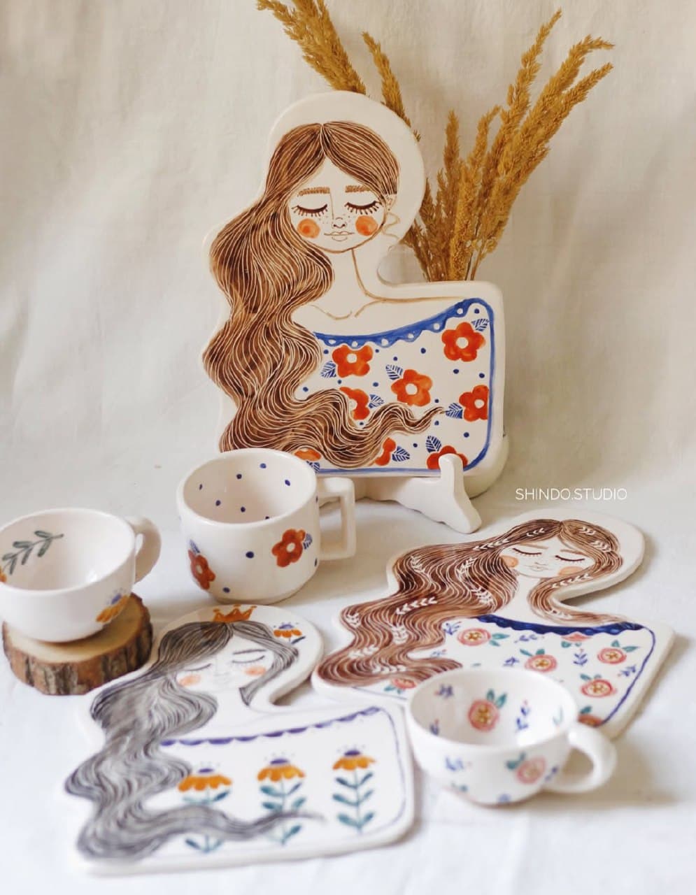ست چایخوری سرامیکی دستساز طرح دختر