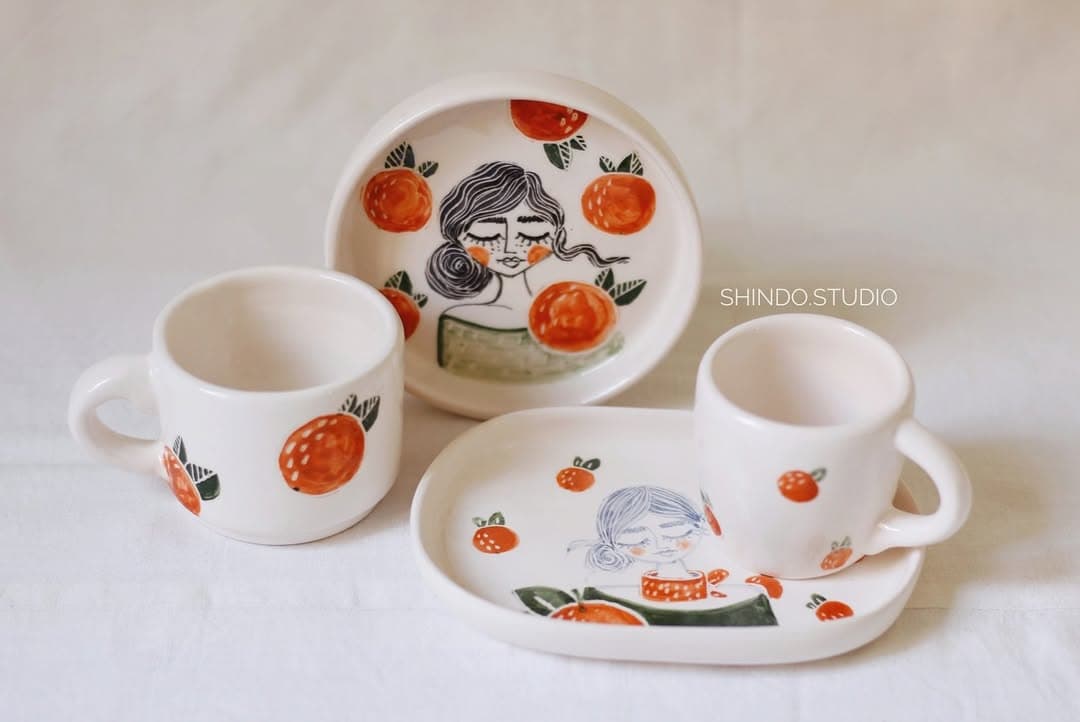 ست قهوه خوری سرامیکی دست ساز با نقاشی چهره