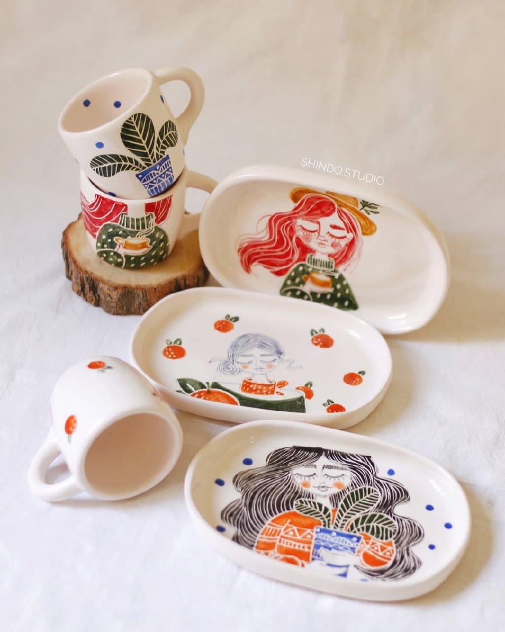 ست قهوه خوری سرامیکی دستساز با نقاشی چهره