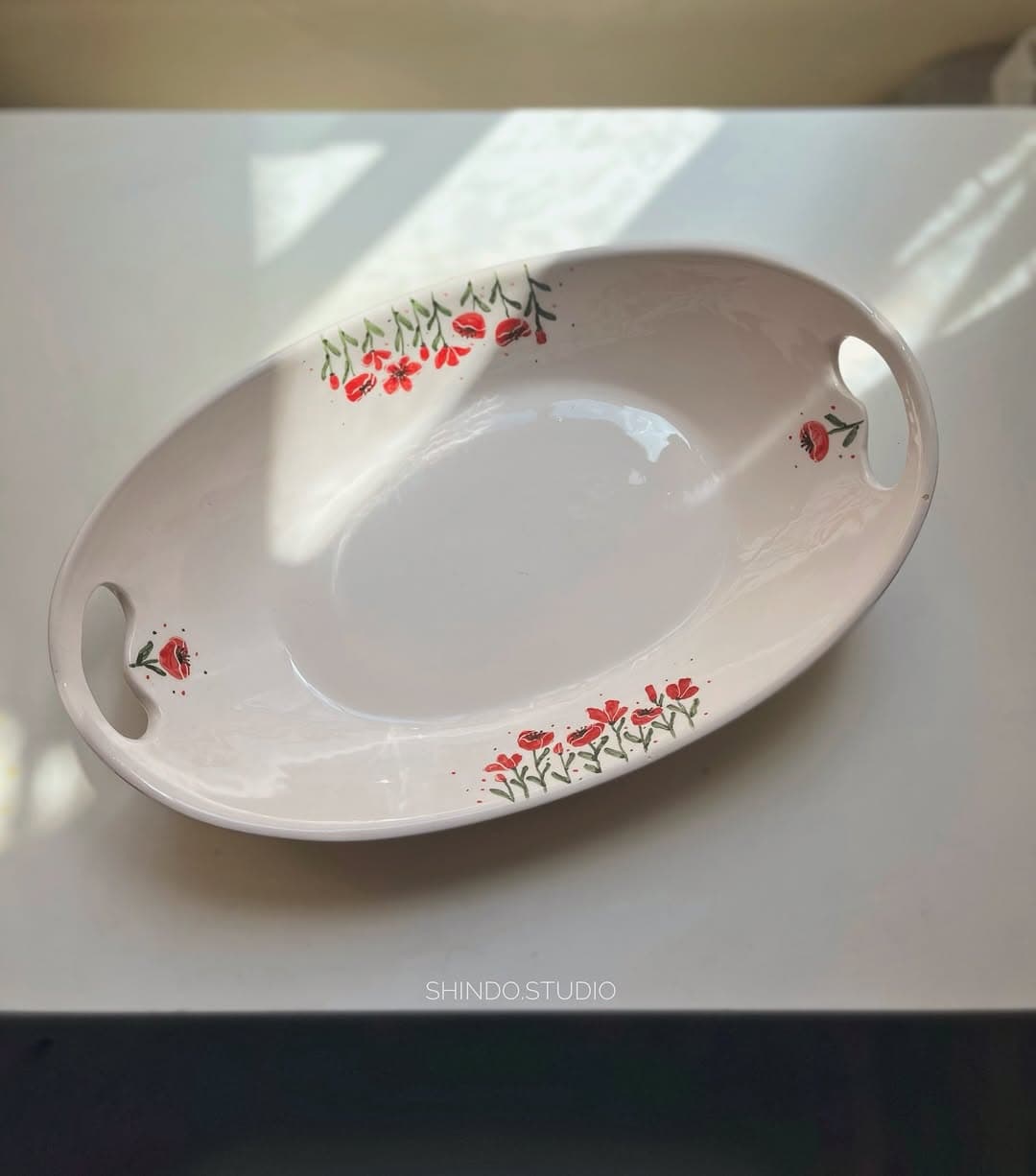 ظرف پذیرایی سرامیکی دستساز طرح گل شقایق