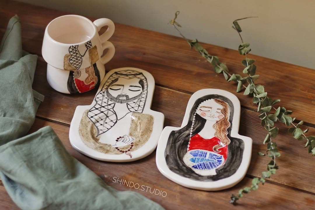 ست فنجان و زیره سرامیکی دستساز با طرح سفارشی