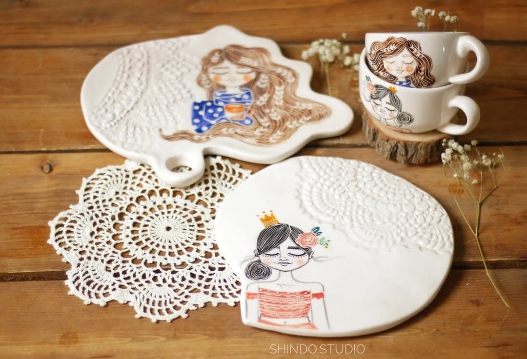 ست چای خوری سرامیکی دست ساز طرح دخترانه