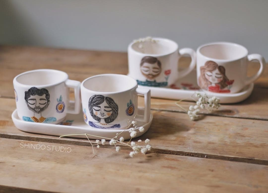 ست چایخوری سرامیکی دو نفره طرح پرتره