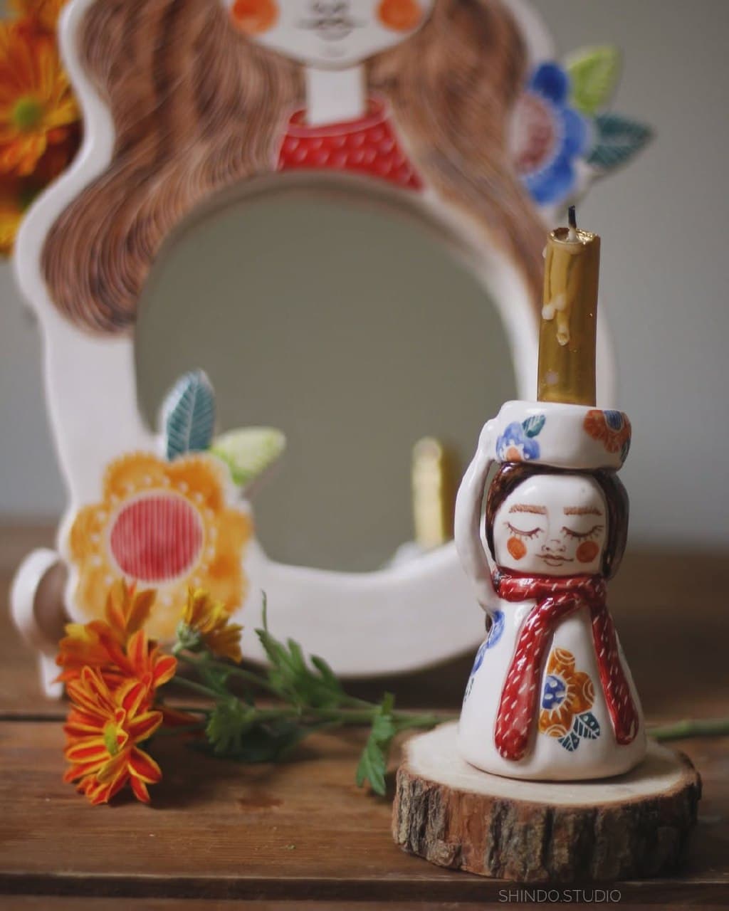 جاشمعی سرامیکی دستساز طرح دخترک