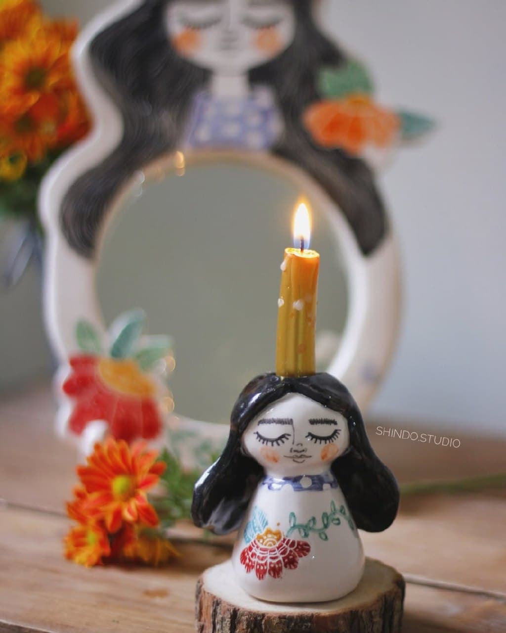 جاشمعی سرامیکی دست ساز طرح دختر