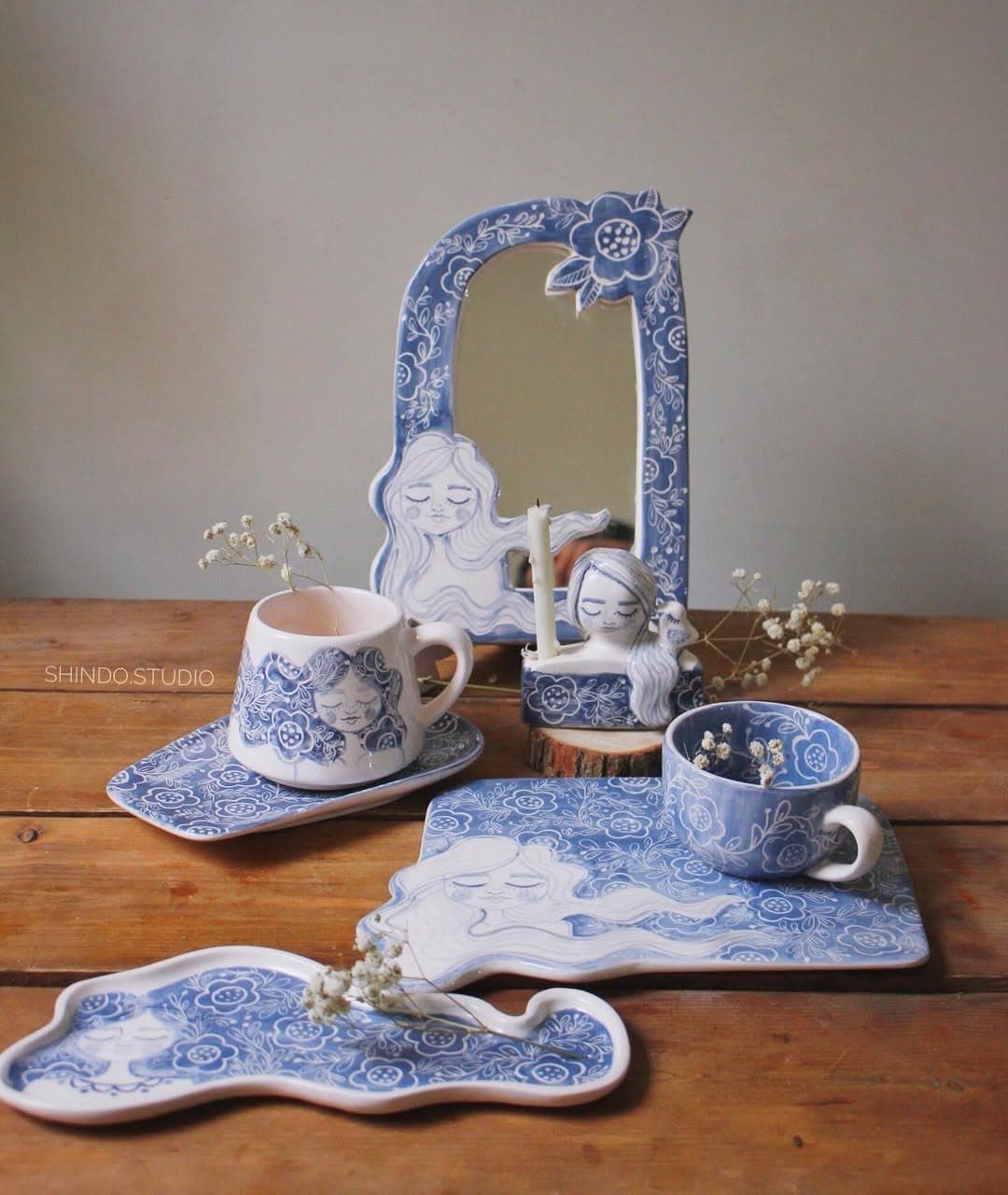 آینه رومیزی سرامیکی دست ساز طرح دختر