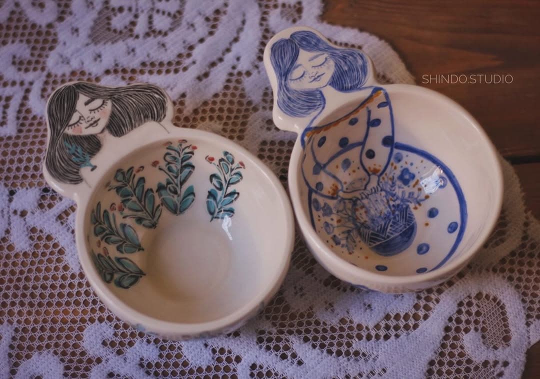 کاسه سرامیکی دستساز طرح دختر