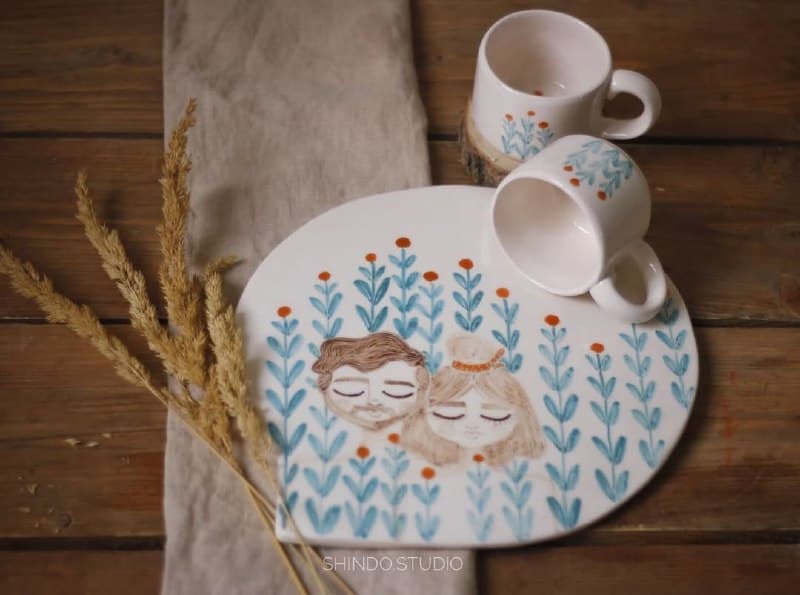 ست تخته سرو و فنجان سرامیکی دستساز طرح دلبر