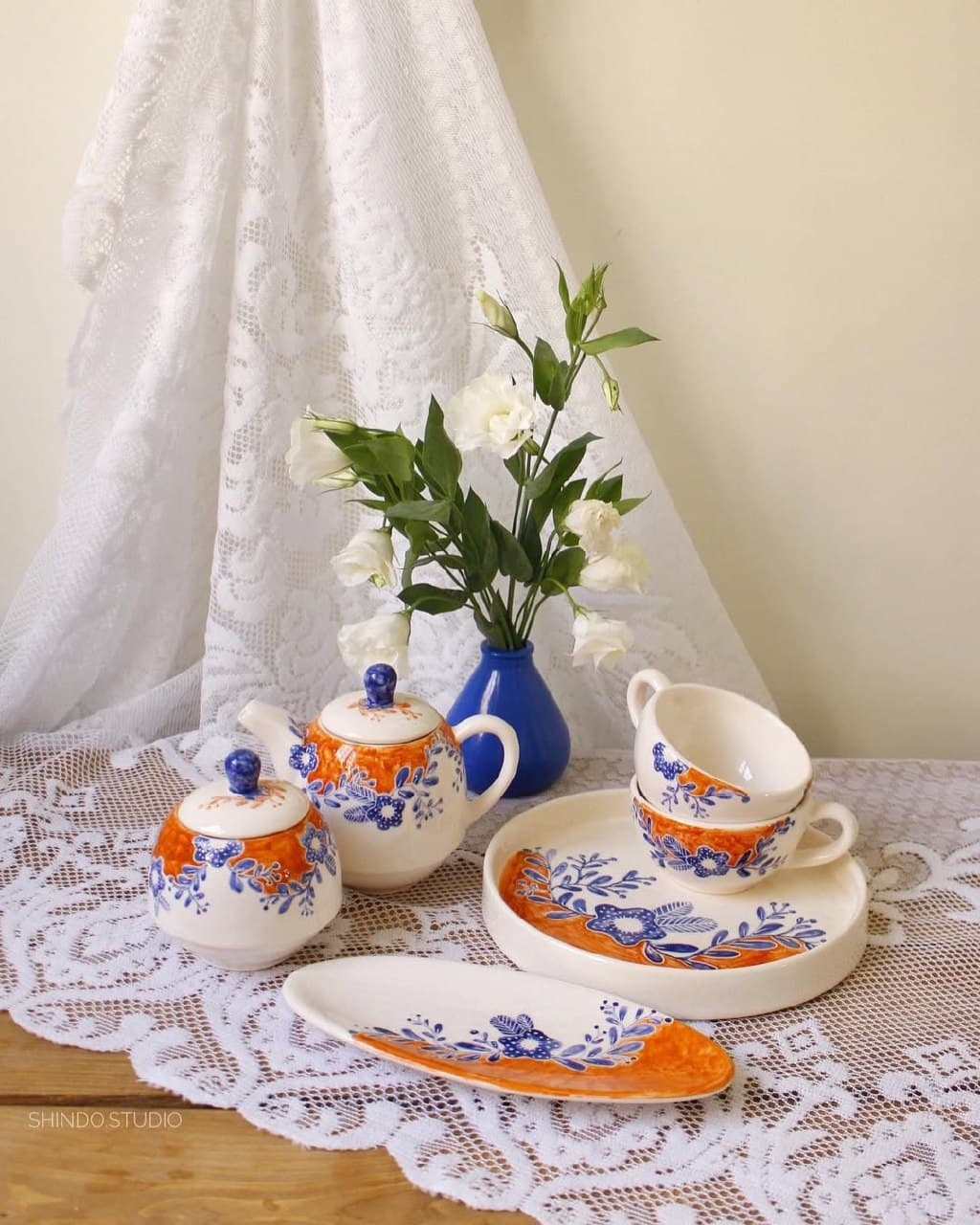 ست چایخوری سرامیکی 6 تکه دست ساز طرح فلورال