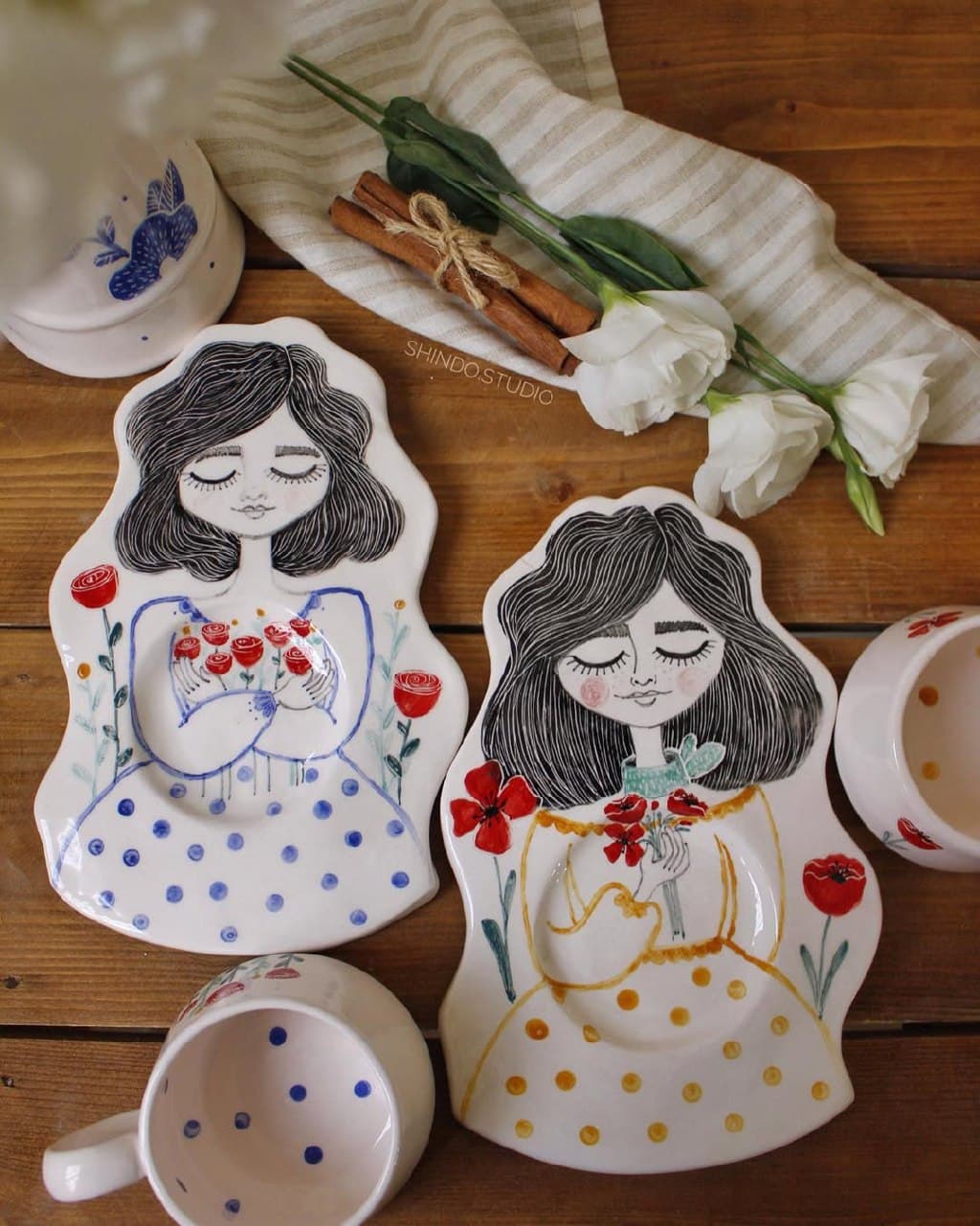 ست چایخوری سرامیکی دستساز طرح دختر فنجونی