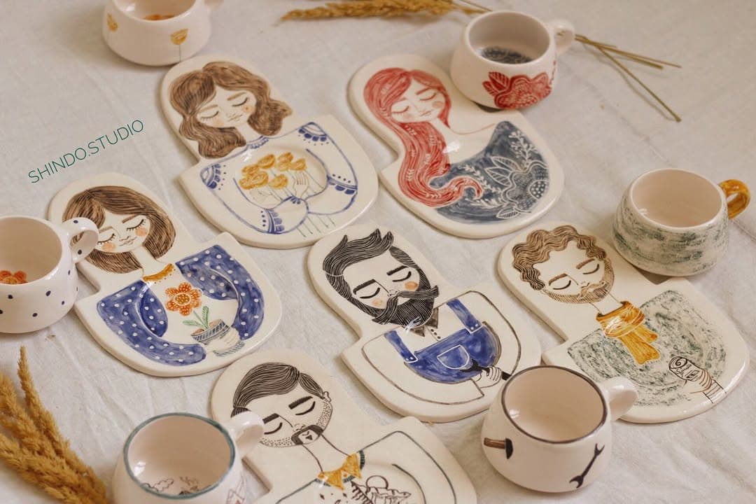 ست فنجان و زیرفنجانی سرامیکی دستساز طرح چهره