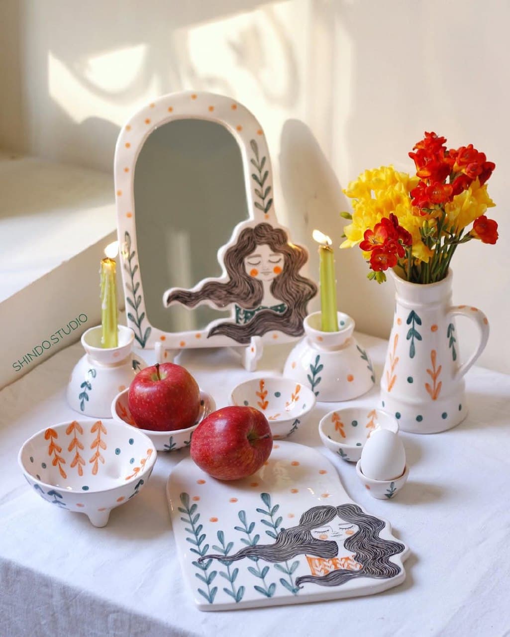 ست ۱۰ تکه هفت سین سرامیکی دست ساز طرح دختر