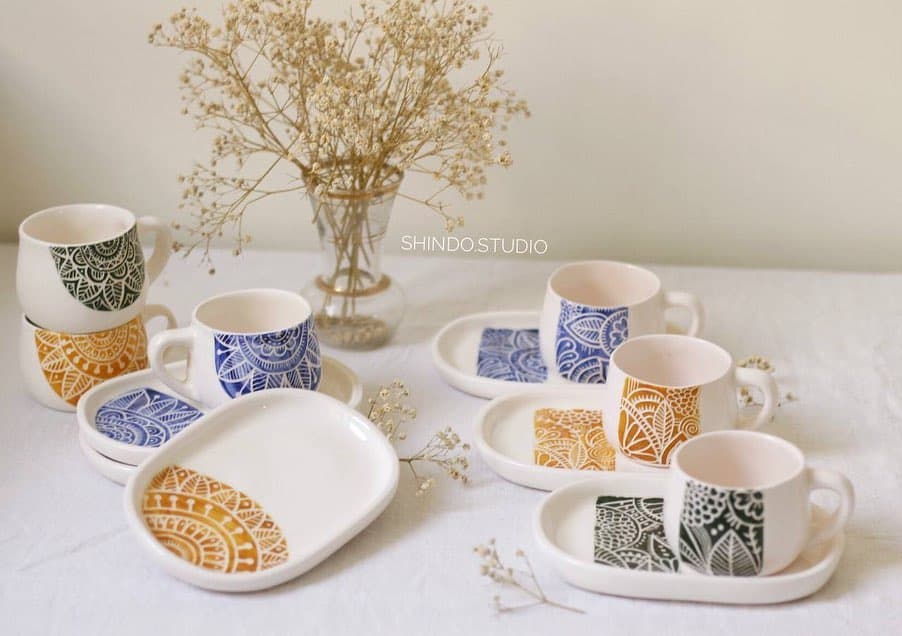 ست قهوه خوری سرامیکی دست ساز طرح ماندالا