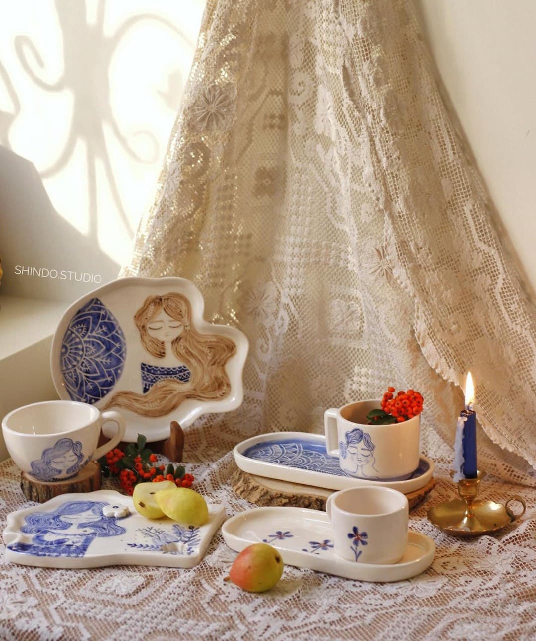 ست چایخوری سرامیکی دستساز شیندو استودیو طرح دختر