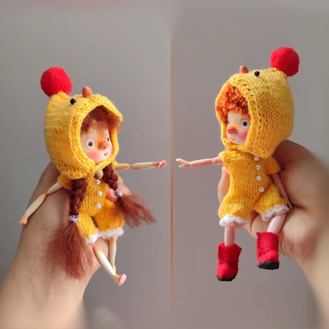 عروسک دست ساز مفصلی یواشکی با ست لباس جوجه