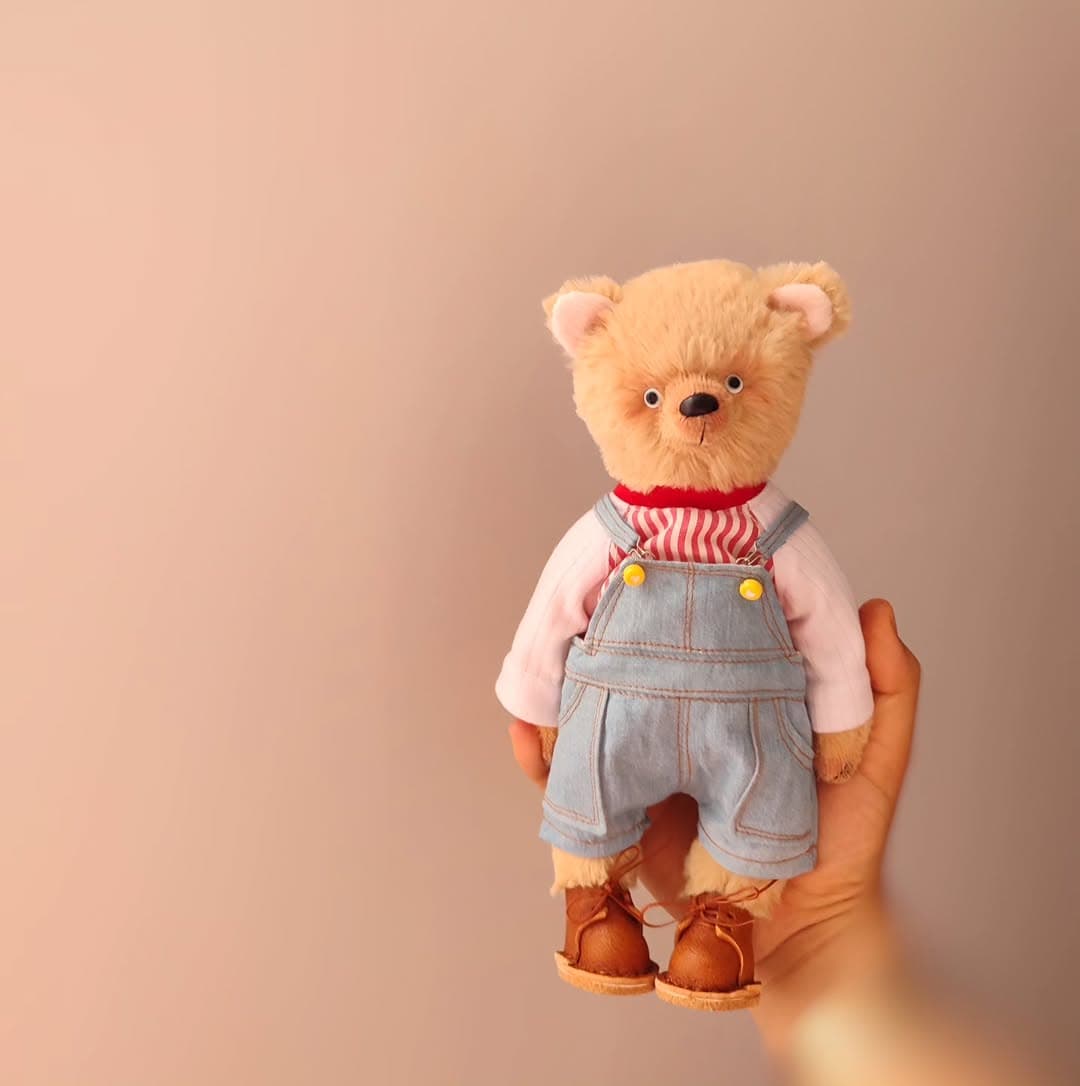 عروسک خرس تدی دست ساز با لباس جین