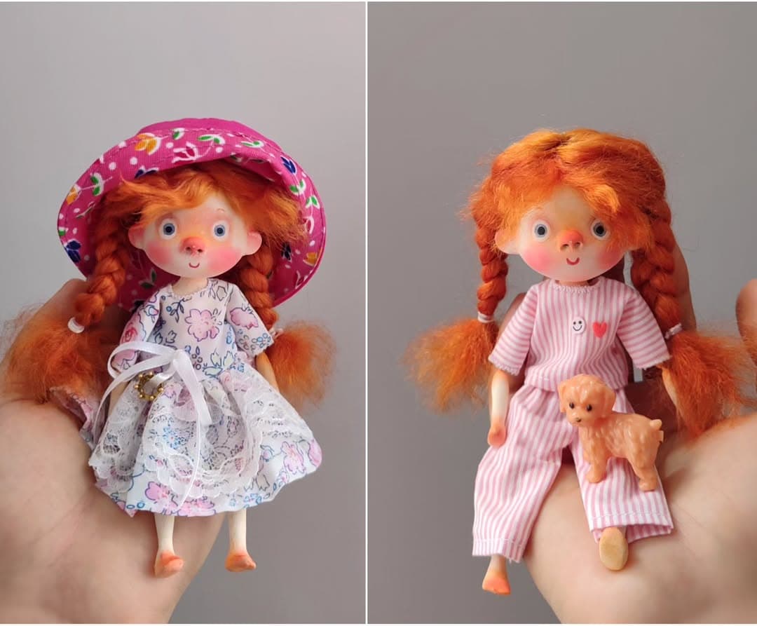 عروسک دستساز مفصلی دختر مو زنجبیلی