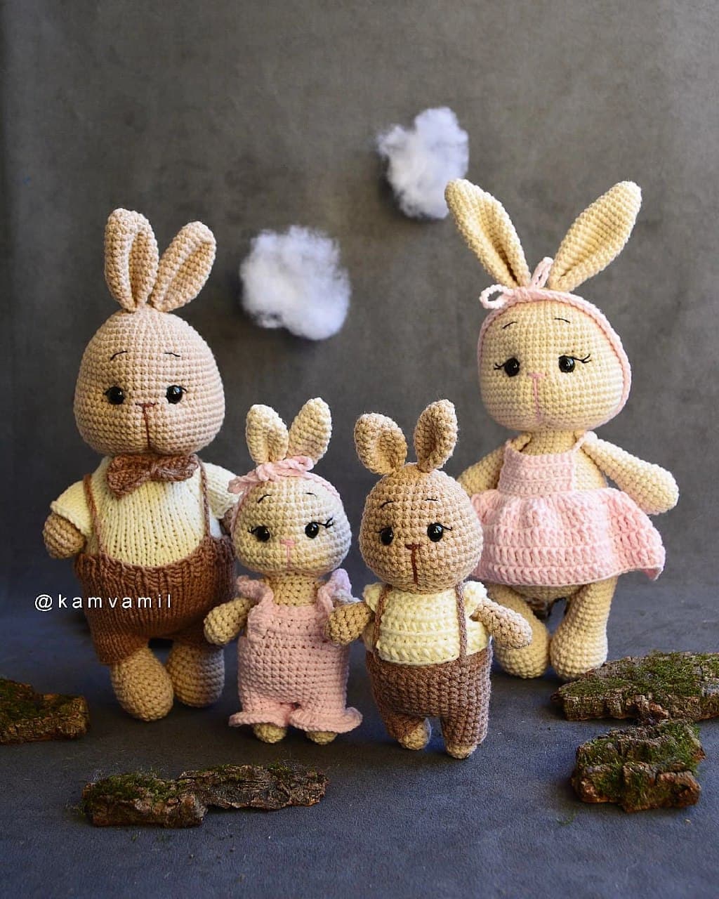 ست عروسک بافتنی دستبافت خانواده خرگوش