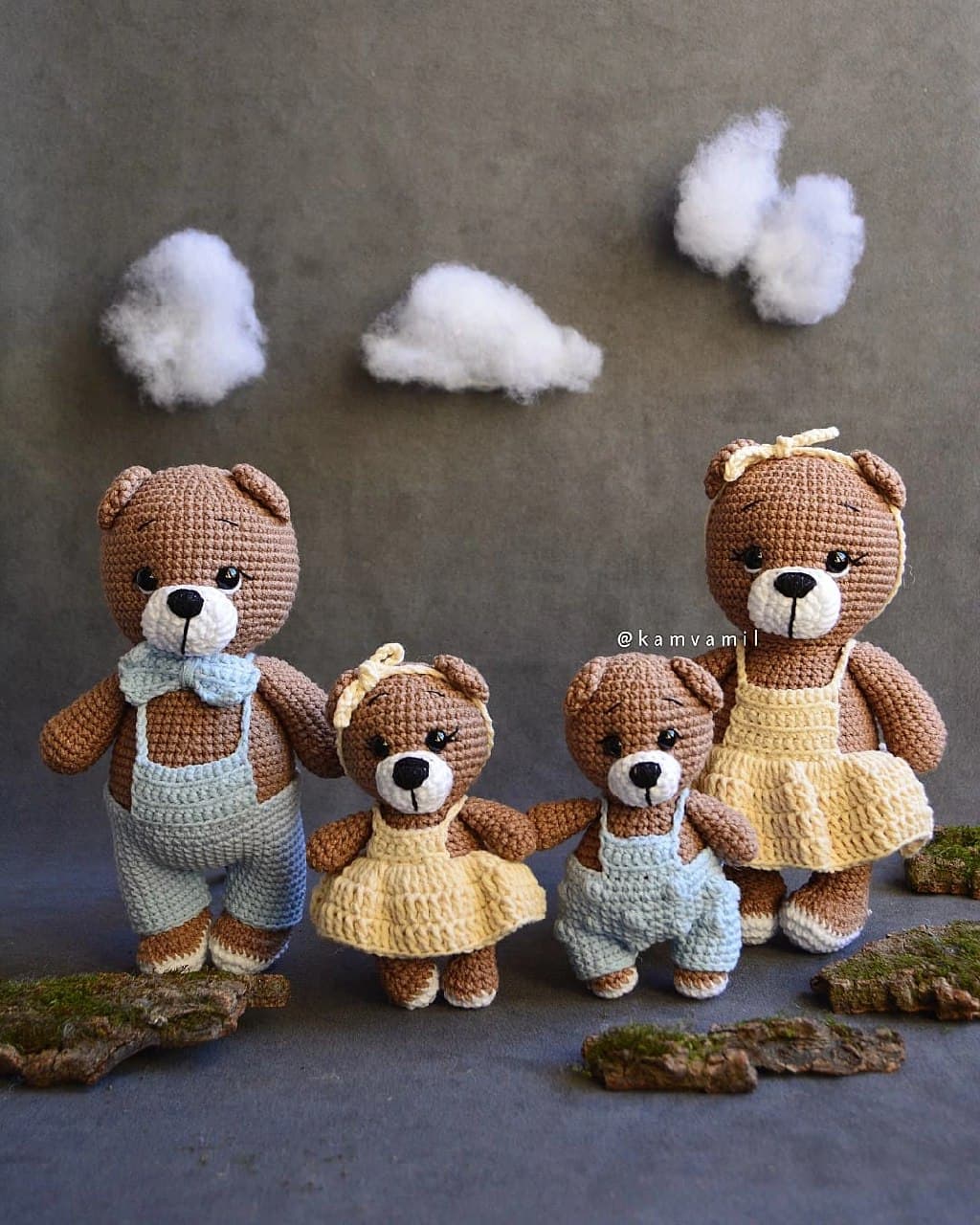 خانواده خرس بافتنی دستباف مدل کاکائو