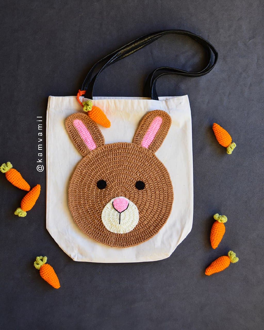 توت بگ پارچه ای دست دوز با طرح خرگوش بافتنی