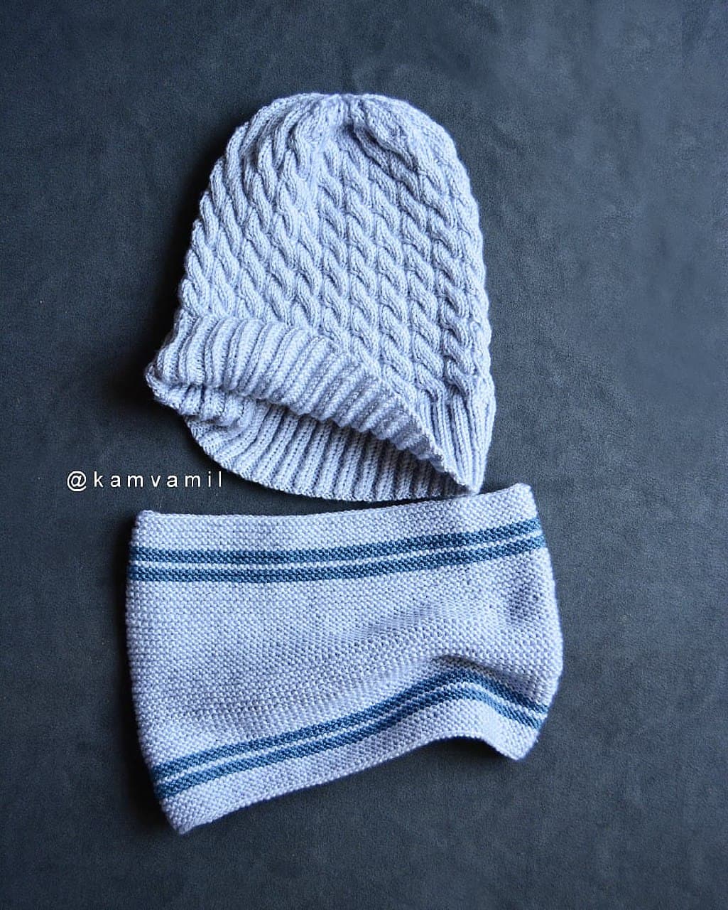 ست شال رینگی و کلاه بافتنی بچگانه دستبافت طوسی