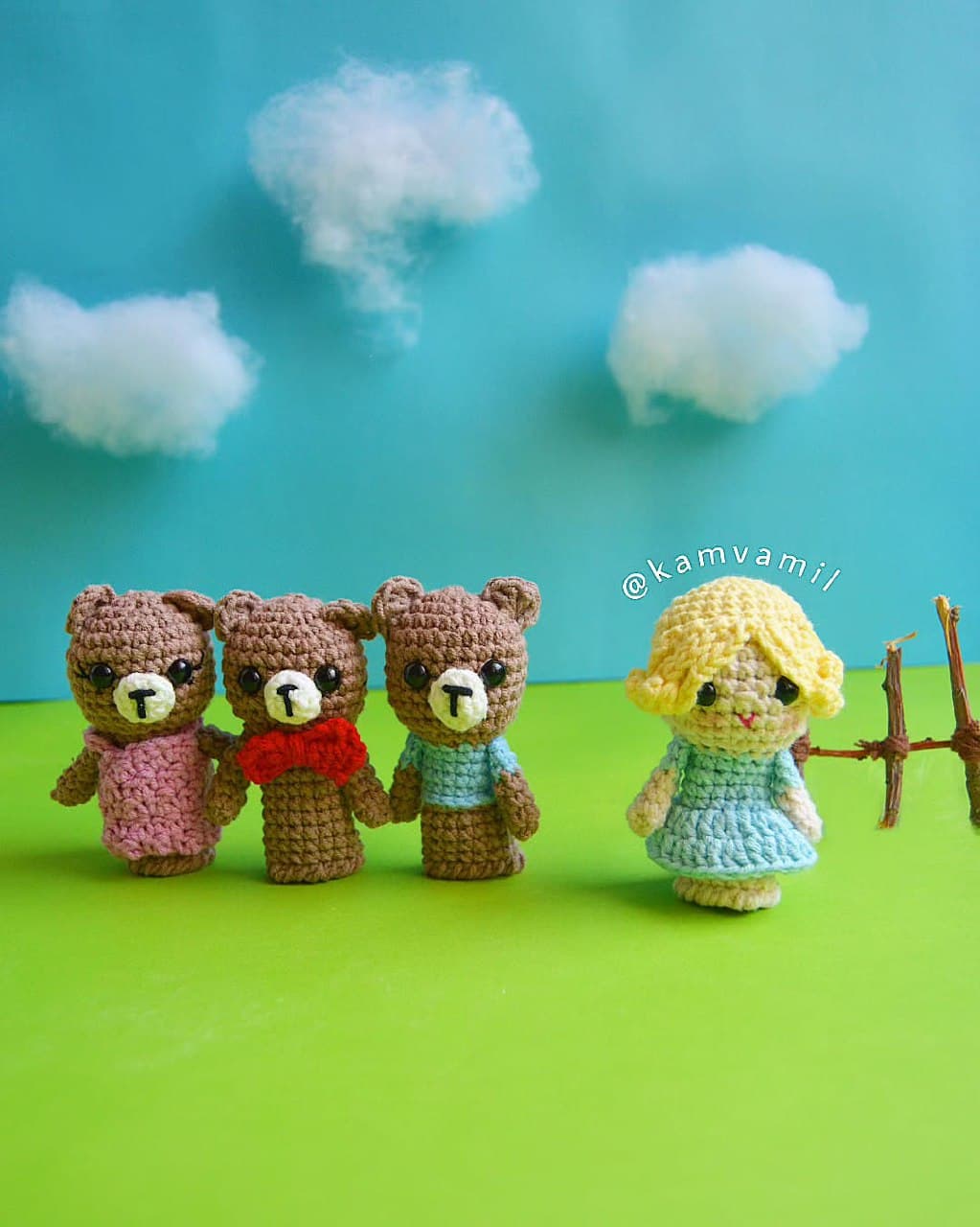 ست عروسک انگشتی بافتنی قصه گلدی لاکس و سه خرس