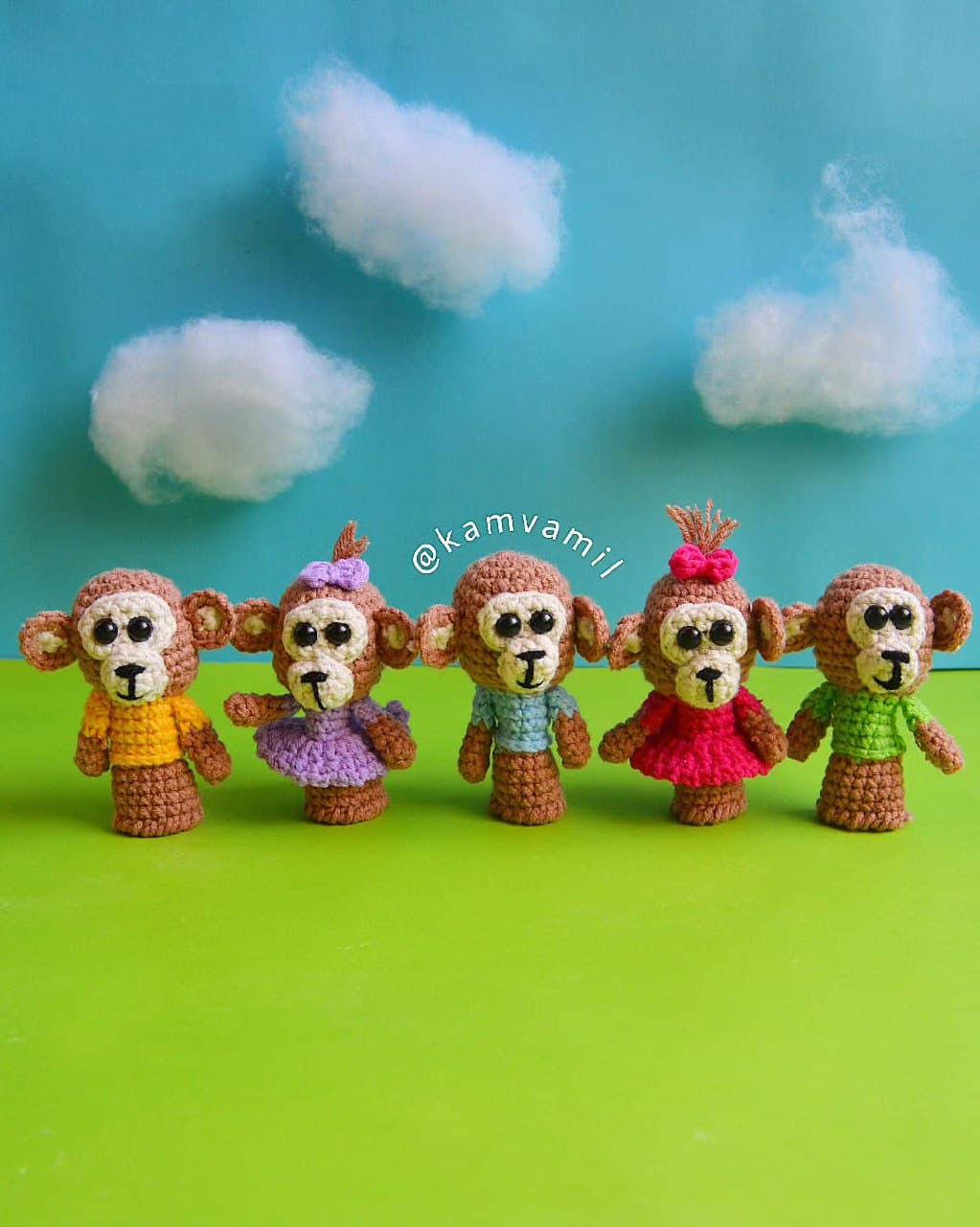 عروسک انگشتی بافتنی طرح میمون بازیگوش - پک 5 عددی