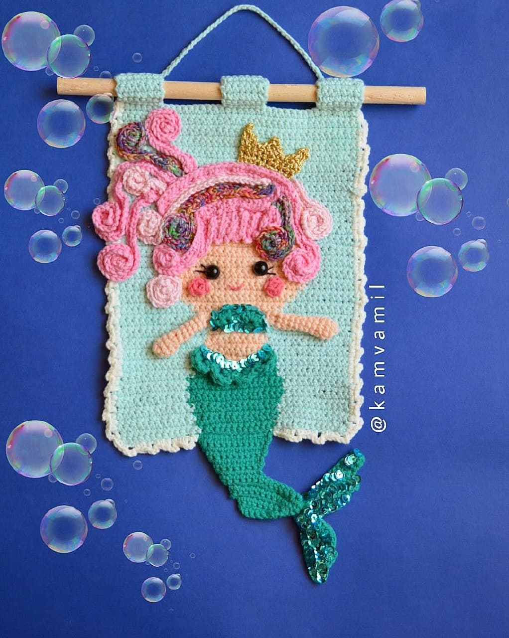 دیوارکوب بافتنی دستباف طرح پری دریایی