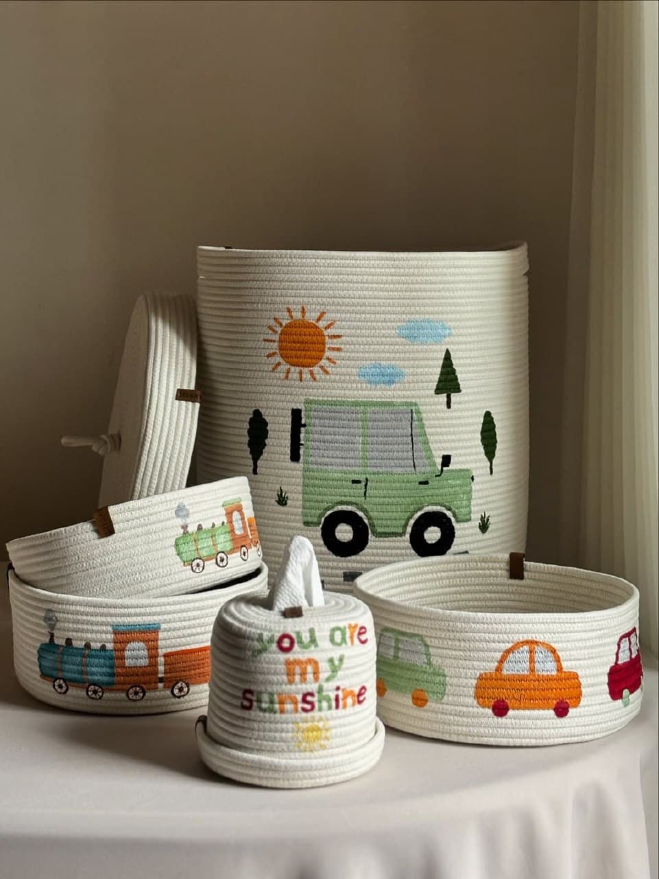 ست سبد نظم دهنده اتاق کودک طرح ماشین و قطار
