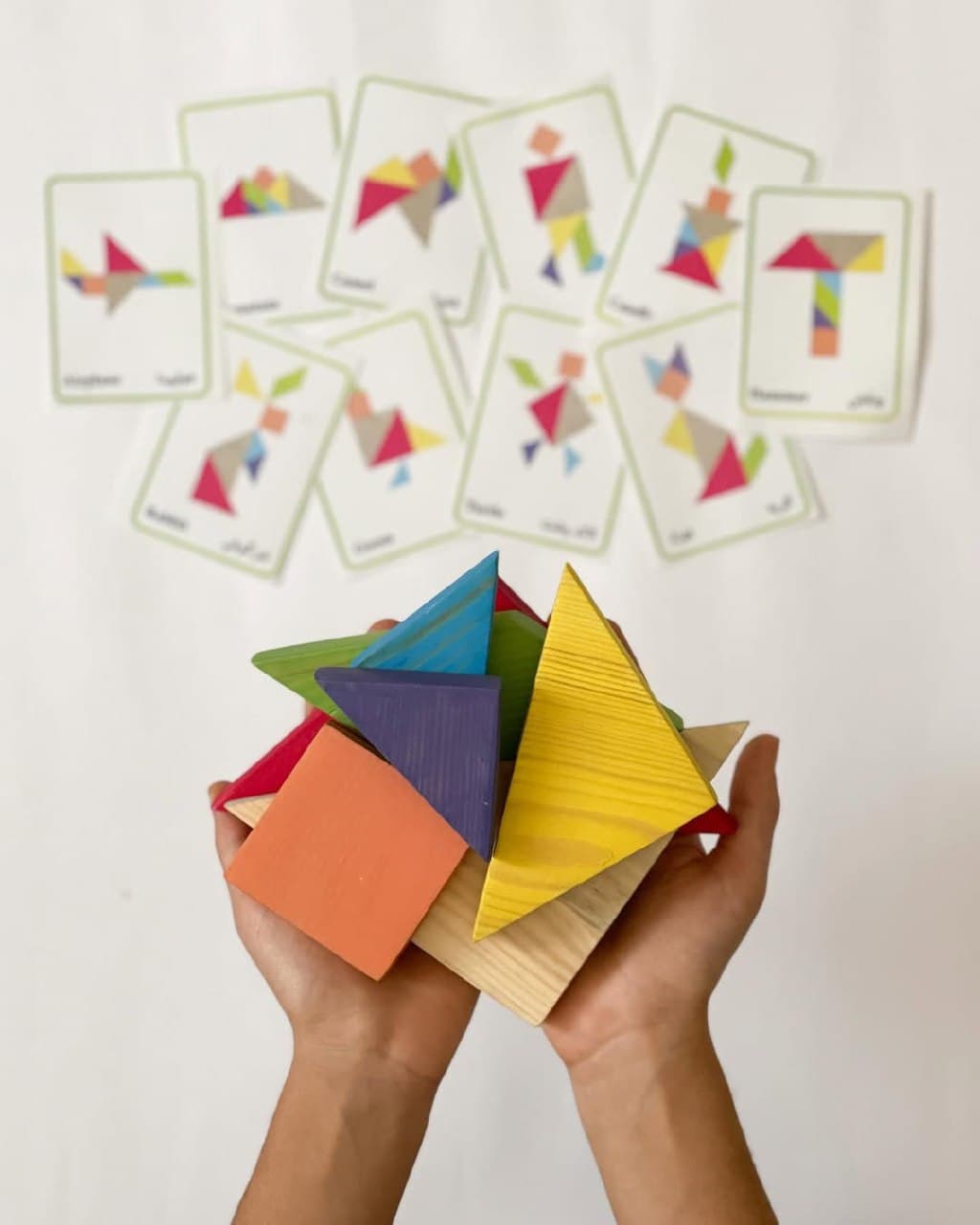 پازل چوبی ۷ تکه تانگرام به همراه کارت الگو