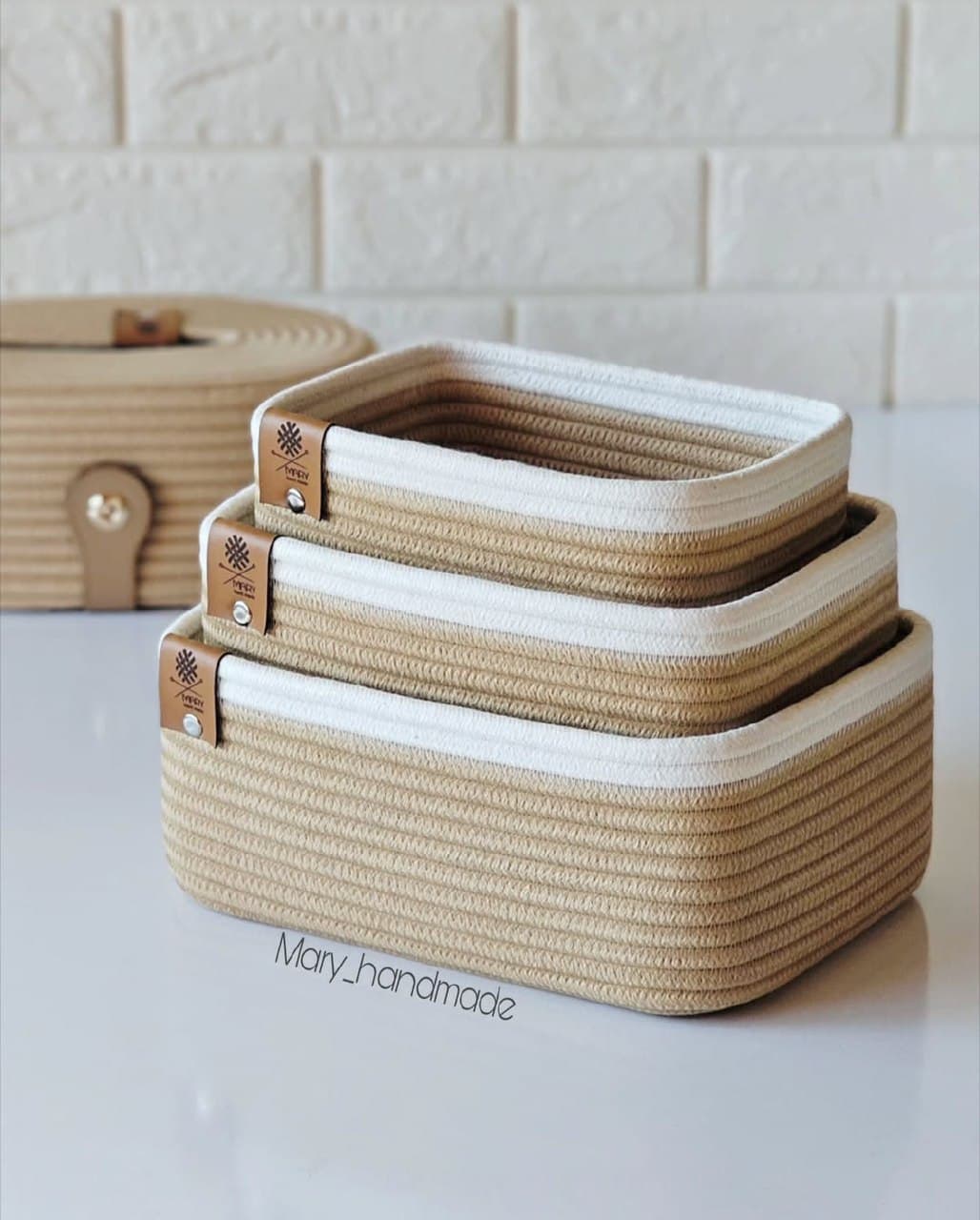 ست سه عددی سبد ارگانایزر مستطیلی دستبافت قیطانی